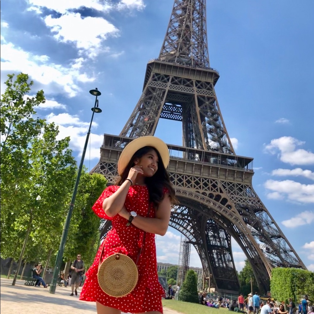 Red polka dot ruffle dress